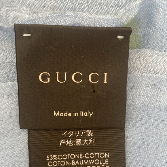 Gucci Light Blue Fringe Logo Scarf Wrap - Picture 3 of 6